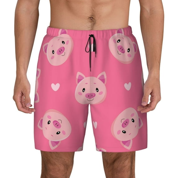 Fotbe Cartoon Pigs and Hearts Men’s Swim Trunks Quick Dry Swim Shorts Board Shorts with Mesh Lining-3X-Large