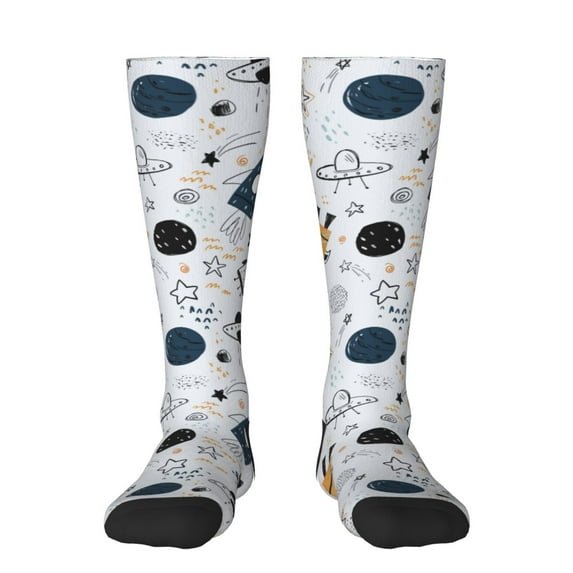 Fotbe Cartoon Planets print Women's Men's Novelty Crew Socks Cotton Socks Knee High Socks for Walking,Running,Nurses,Pregnancy