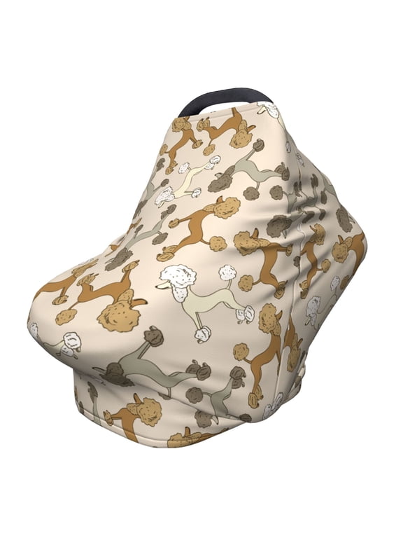 Cartoon Poodle Dog Pattern Car Seat Covers for Babies, Nursing Breastfeeding Cover Infant Carseat Canopy, Soft Stretchy Carrier Cover