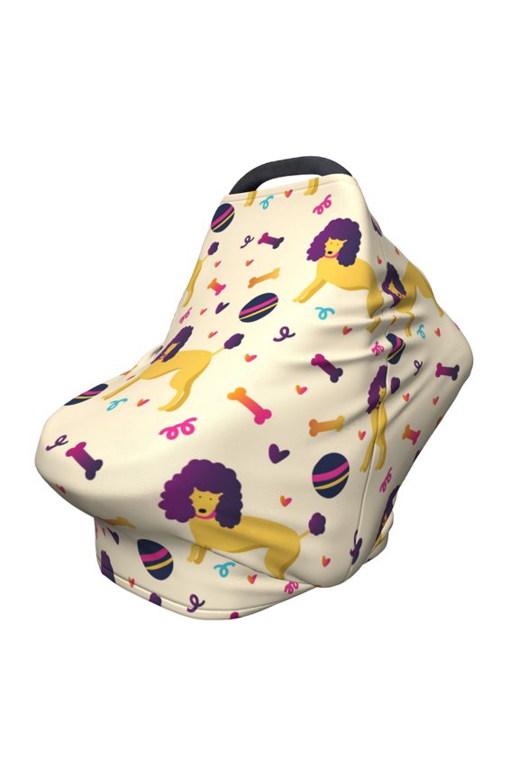 Cartoon Poodle Dog Pattern Car Seat Covers for Babies, Nursing Breastfeeding Cover Infant Carseat Canopy, Soft Stretchy Carrier Cover