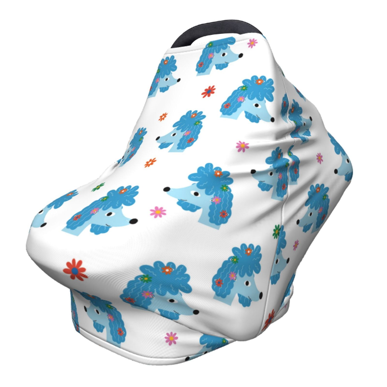 Fotbe Cartoon Poodle Dog Pattern Car Seat Covers for Babies, Nursing Breastfeeding Cover Carseat Canopy, Soft Stretchy Carrier Cover