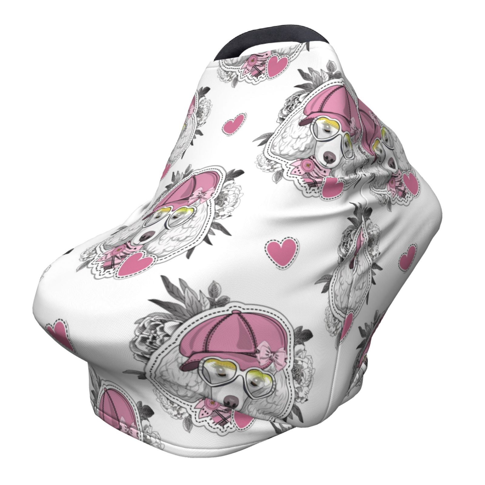 Fotbe Cartoon Poodle Dog Pattern Car Seat Covers for Babies, Nursing Breastfeeding Cover Carseat Canopy, Soft Stretchy Carrier Cover