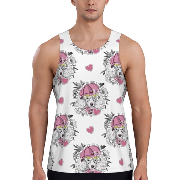 Fotbe Cartoon Poodle Dog Pattern Men's Quick Dry Workout Tank Top Gym Muscle Tee Fitness Bodybuilding Sleeveless T Shirt Breathable Workout Shirt-XX-Large