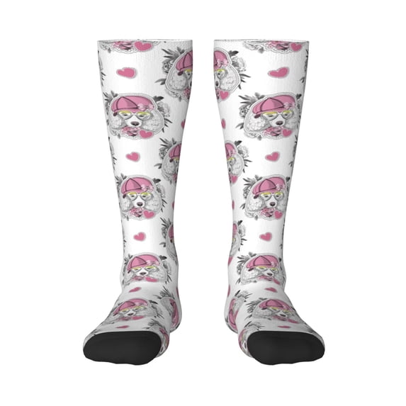 Fotbe Cartoon Poodle Dog print Women's Men's Novelty Crew Socks Cotton Socks Knee High Socks for Walking,Running,Nurses,Pregnancy