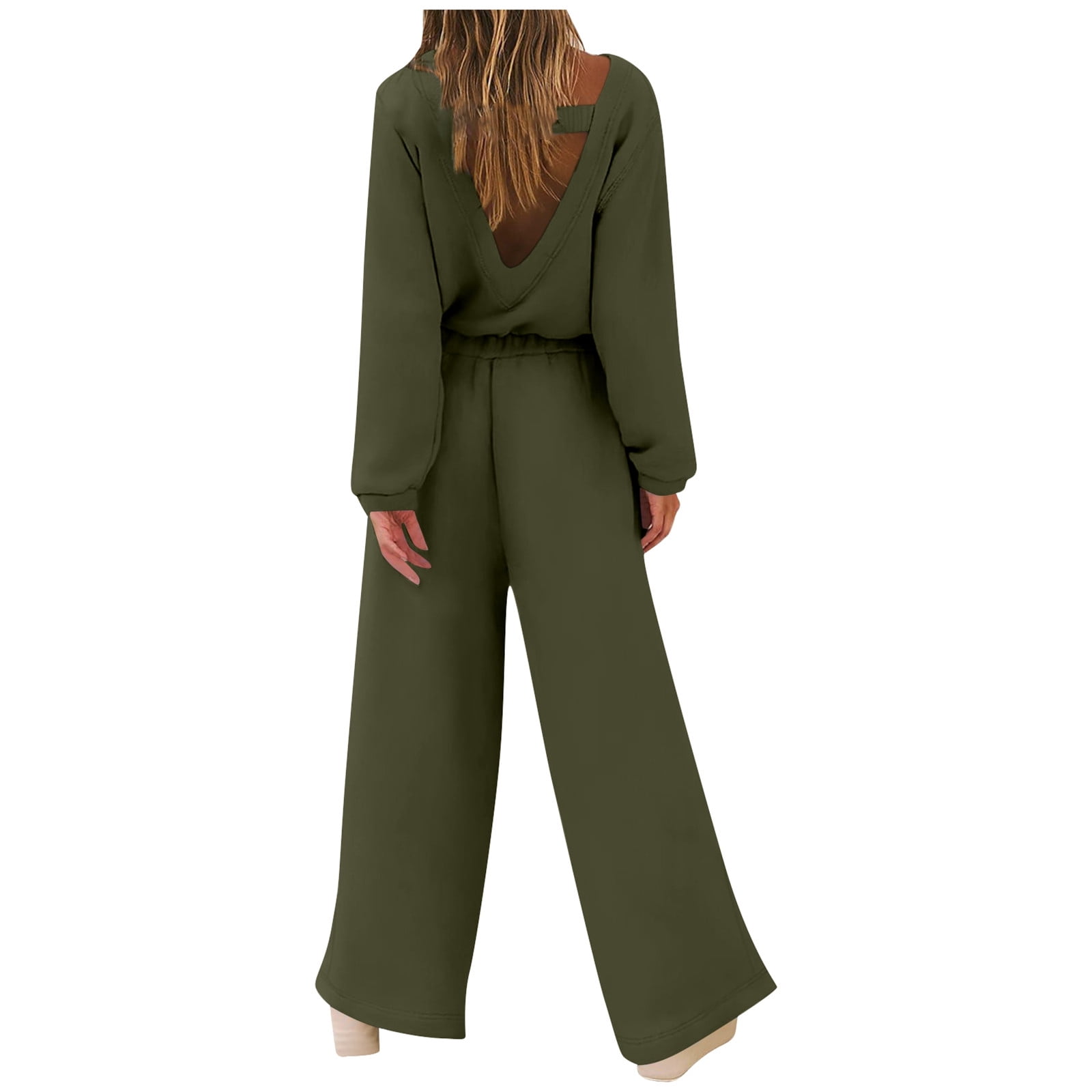 Women's Fashion Sporty Long Sleeve Solid Color Backless Jumpsuit Set Womens Jumpsuits And Rompers Dressy Formal Pant Suits for Women Evening Wear Rompers for Women Summer Woman Romper & Jumpsuit plus
