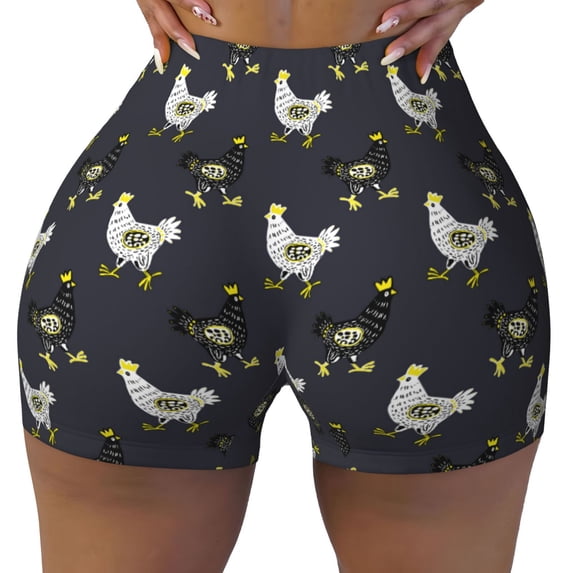 Fotbe Cartoon Rooster Seamless Shorts, Womens Workout Shorts High Waist Stretch Booty Short for Gym/Yoga/Running/Biking-Medium