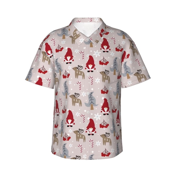 Fotbe Cartoon Santa and Reindeer Hawaiian Shirt for Men Unisex Summer Beach Casual Short Sleeve Cotton Linen Button Down Shirts-Small