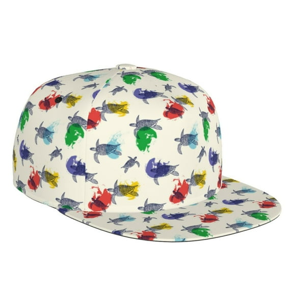 Fotbe Cartoon Sea Turtle Flat Bill Visor Cap Classic Snapback Hat Polyester Foam Trucker Hat Trucker Cap Adjustable Baseball Cap