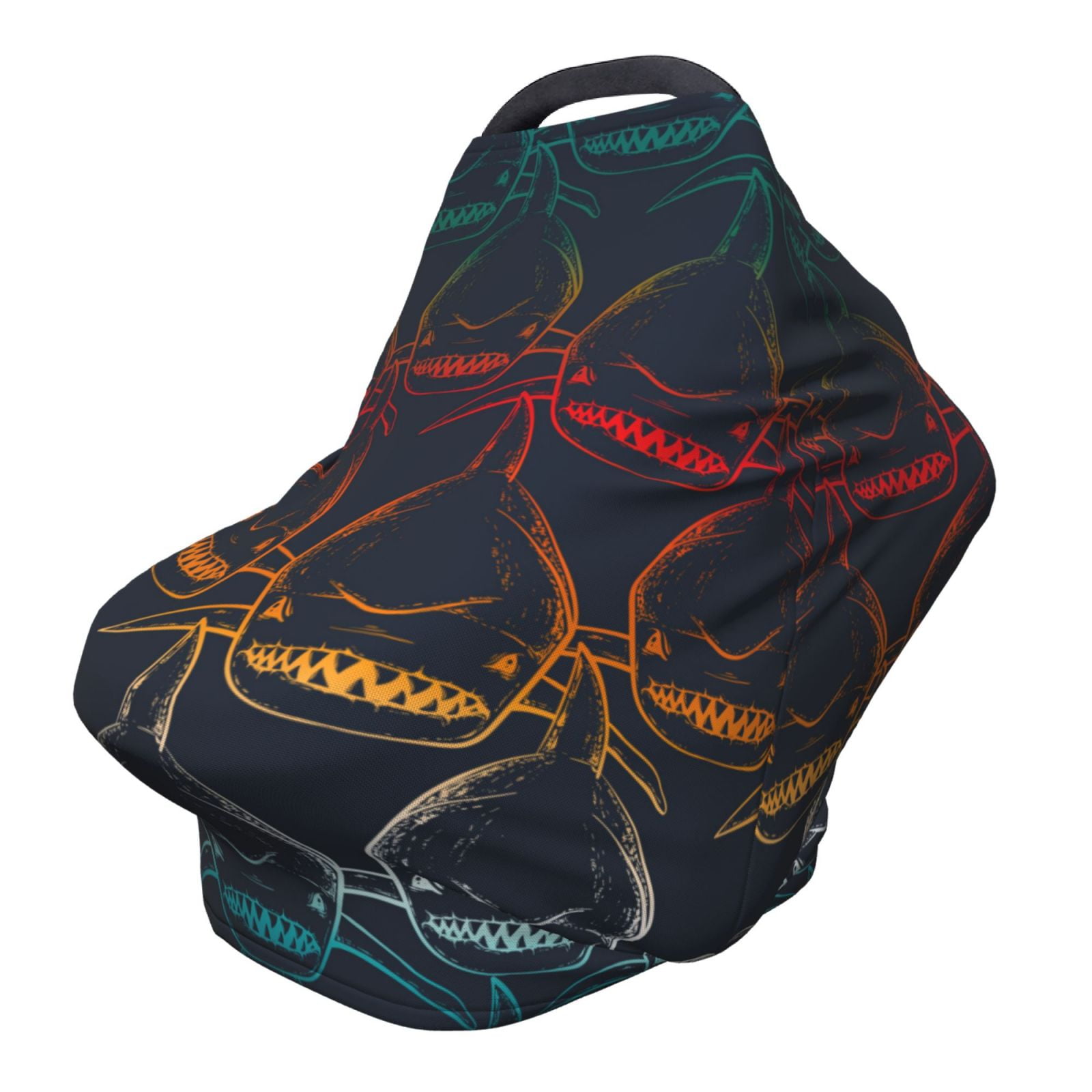 Fotbe Cartoon Sharks Pattern Car Seat Covers for Babies, Nursing Breastfeeding Cover Infant Carseat Canopy, Soft Stretchy Carrier Cover