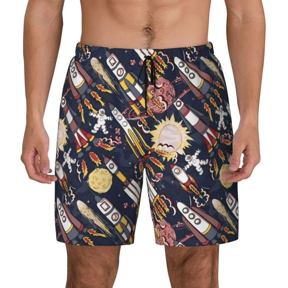 Fotbe Cartoon Space 1 Men’s Swim Trunks Quick Dry Swim Shorts Board Shorts with Mesh Lining-Medium