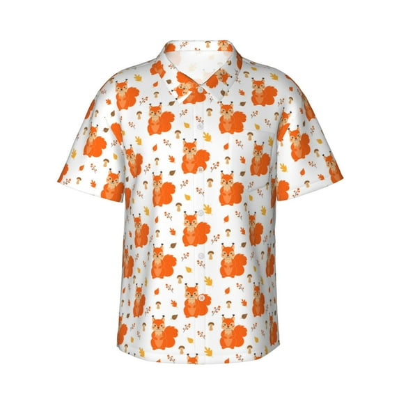 Fotbe Cartoon Squirrel Hawaiian Shirt for Men Unisex Summer Beach Casual Short Sleeve Cotton Linen Button Down Shirts-Small