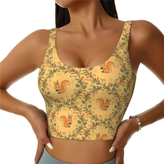 Fotbe Cartoon Squirrel Pattern Womens' Sports Bra Longline Wirefree Padded with Medium Support Sports Moisture-Wicking Workou Vest,Tank Top-XX-Large