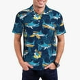 thumbnail image 1 of Fotbe Cartoon Surfer Sharks Pattern Men’s Golf Polo Shirt – Breathable Performance Golf Shirt with Button-Down Collar-3X-Large, 1 of 6