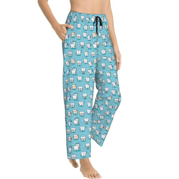 Fotbe Cartoon Teeth Women's Pajama Pants,Sleepwear Pants,Pj Bottoms Drawstring And Pockets-Large