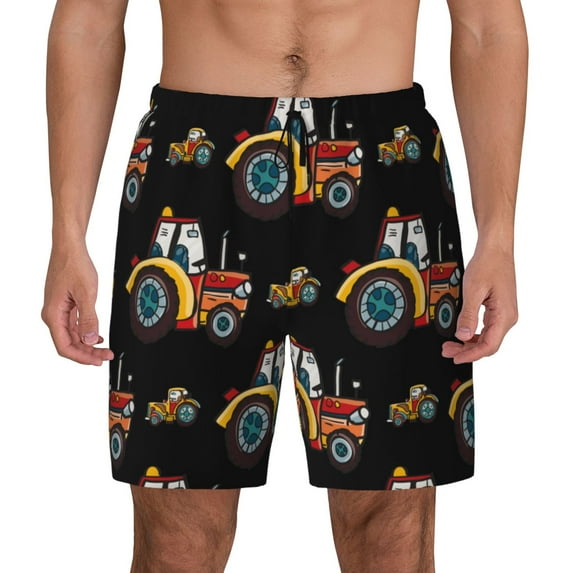Fotbe Cartoon Tractor Men’s Swim Trunks Quick Dry Swim Shorts Board Shorts with Mesh Lining-Medium