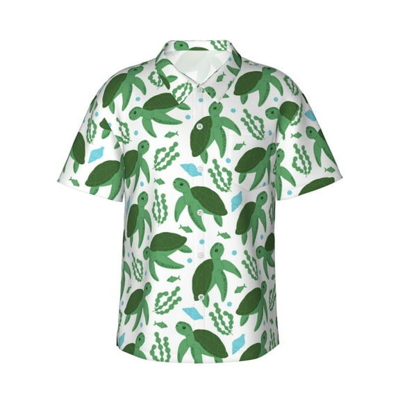 Fotbe Cartoon Turtle Hawaiian Shirt for Men Unisex Summer Beach Casual Short Sleeve Cotton Linen Button Down Shirts-Small