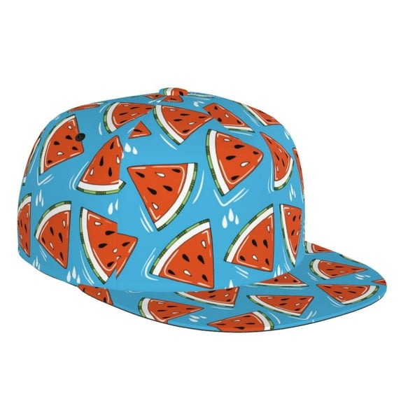Fotbe Cartoon Watermelon Flat Bill Visor Cap Classic Snapback Hat Polyester Foam Trucker Hat Trucker Cap Adjustable Baseball Cap