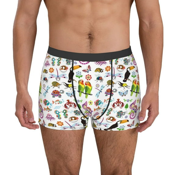 Fotbe Cartoon Wild Animals Men’s Total Support Pouch Boxer Briefs, X-Temp Cooling, Moisture-Wicking Underwear, Regular, Long-leg and Trunk-Large