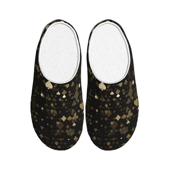 Fotbe Casino Pattern Women's Fuzzy Curly Fur Memory Foam Loafer Slippers Indoor Outdoor Slippers Winter Home Shoes-39/40