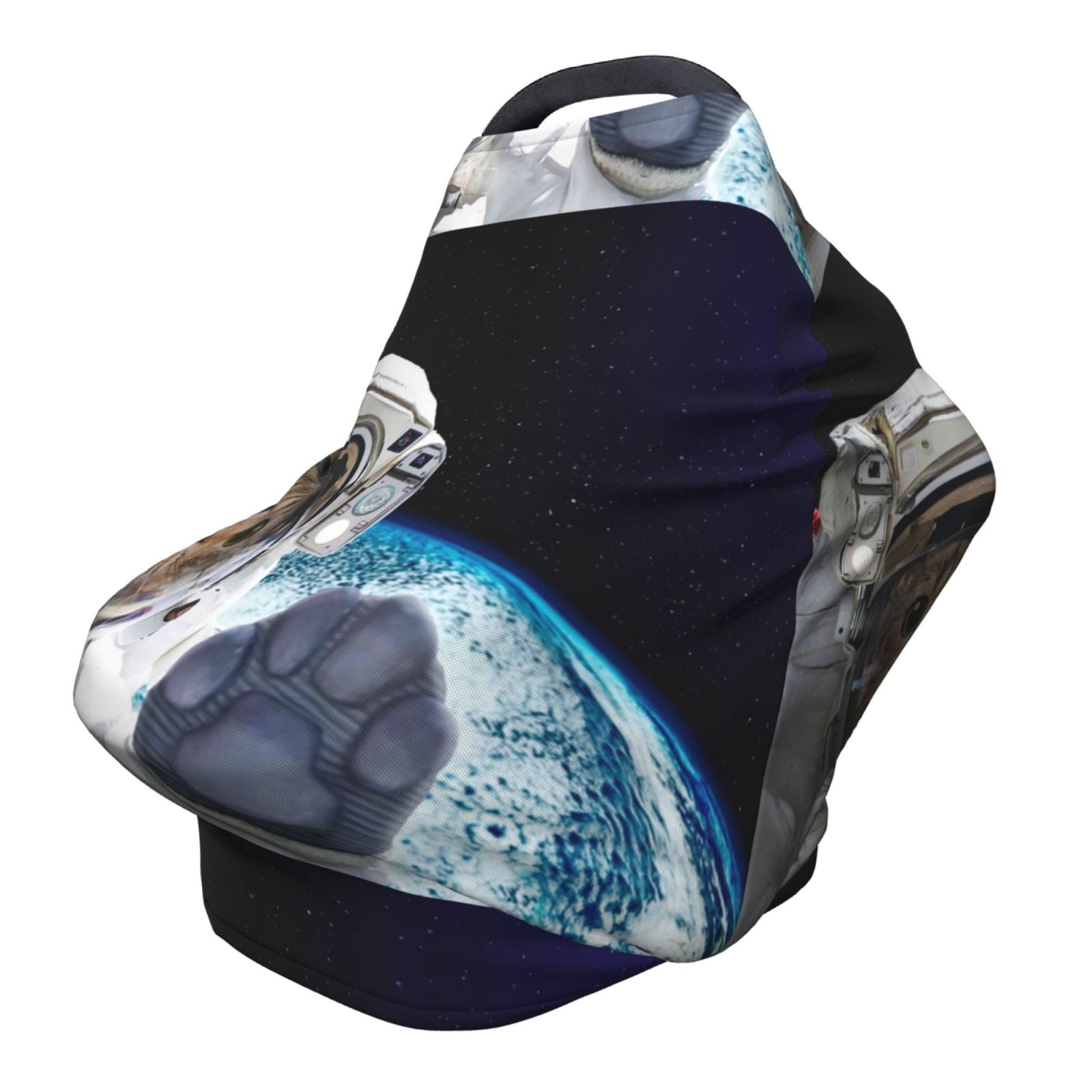 Fotbe Cat Astronaut Pattern Car Seat Covers for Babies, Nursing Breastfeeding Cover Infant Carseat Canopy, Soft Stretchy Carrier Cover