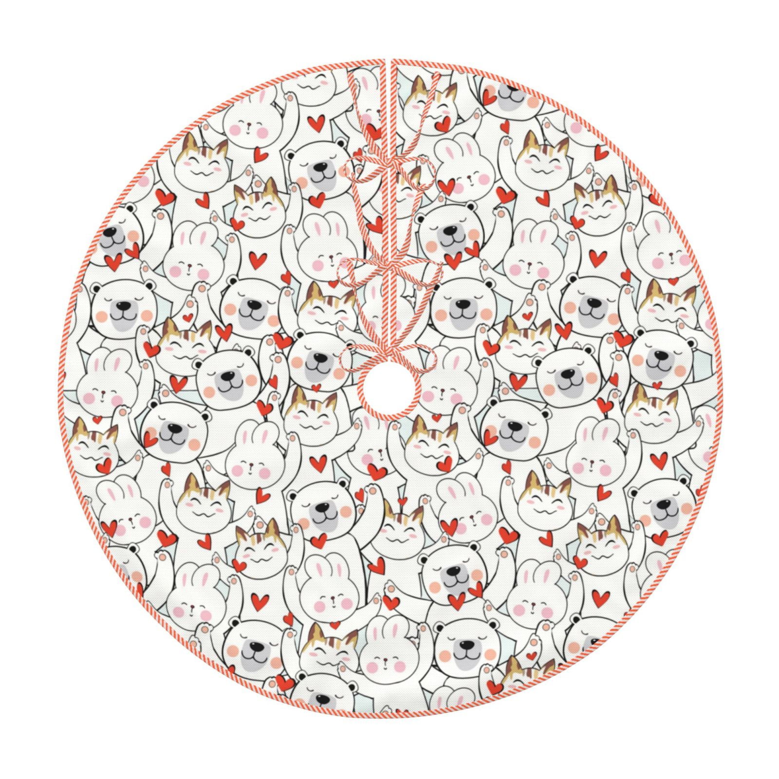 Fotbe Cat Bear Rabbit Pattern Christmas Tree Skirt, Tree Skirts Plush ...
