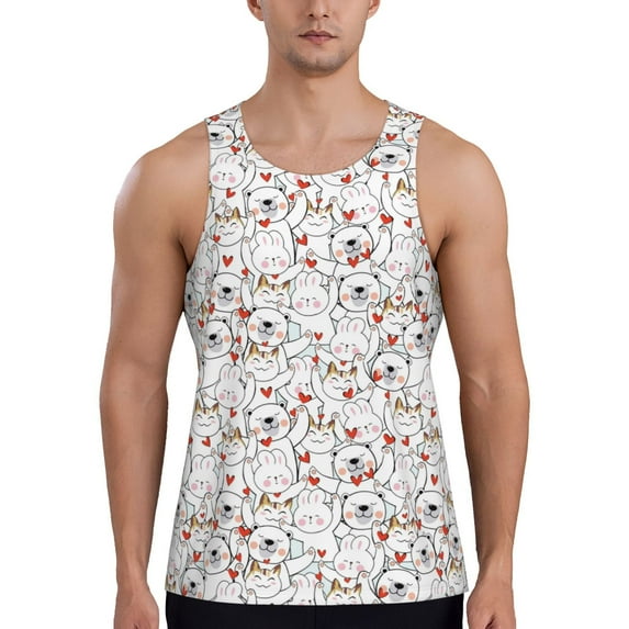 Fotbe Cat Bear Rabbit Pattern Men's Quick Dry Workout Tank Top Gym Muscle Tee Fitness Bodybuilding Sleeveless T Shirt Breathable Workout Shirt-4X-Large