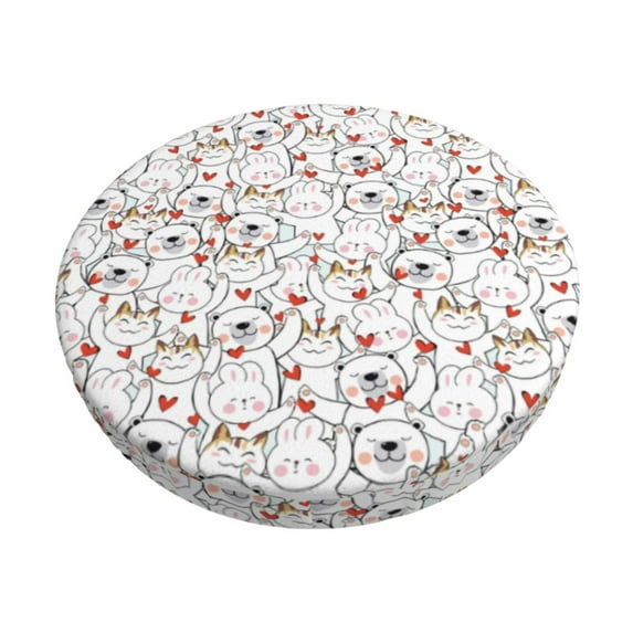 Fotbe Cat Bear Rabbit Stool Covers Round,Waterproof Round Bar Stool Covers Bar Chair Covers Washable Stool Cushion Slipcover for 12-14 Inch Chair-