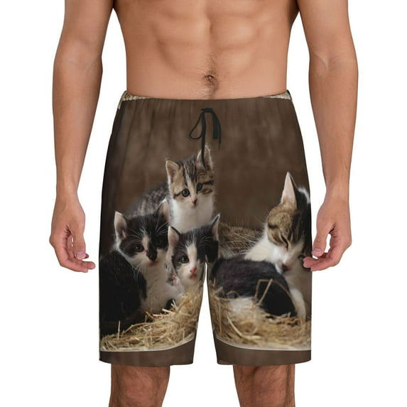 Fotbe Cat Family Pajama Shorts for Men, Men's Pajama Bottoms, Sleepwear,Short Pajama Pants-Medium
