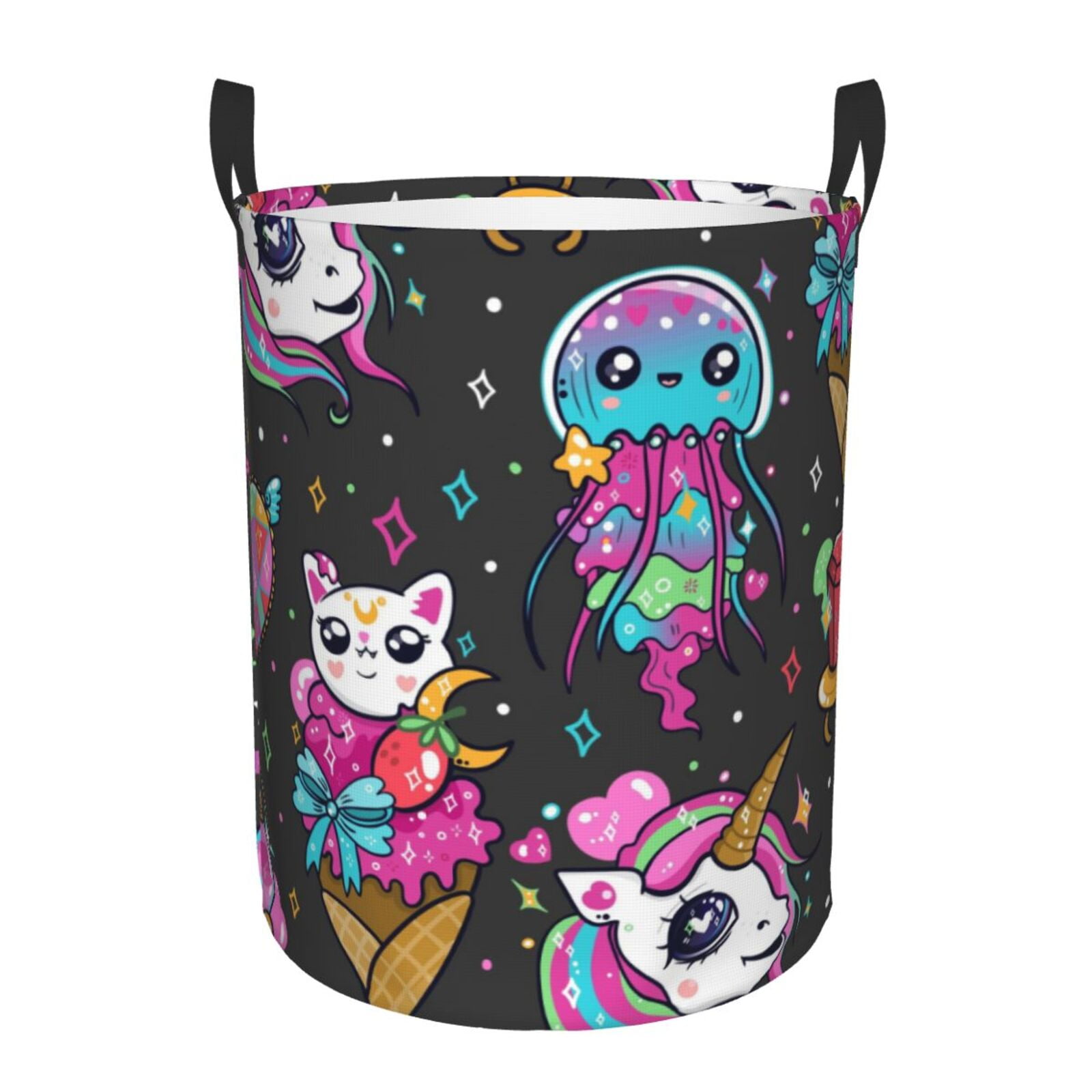 Fotbe Cat Icecream Laundry Basket with Handles, Waterproof Large