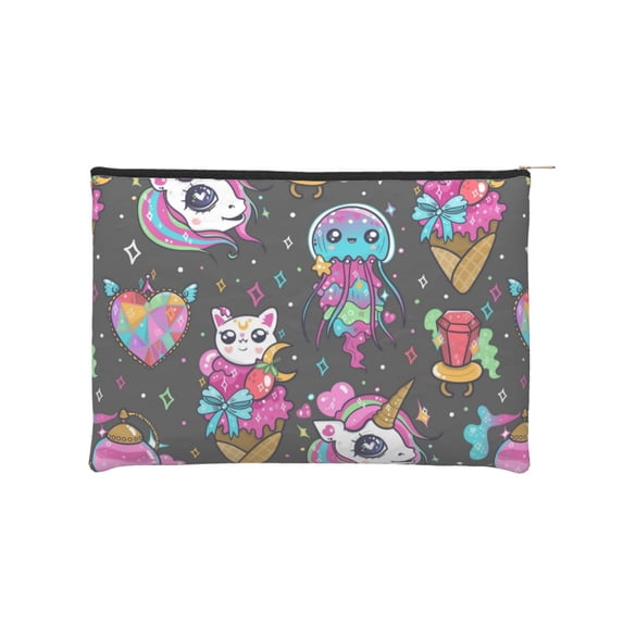 Fotbe Cat Icecream Reusable Cosmetic Bag Makeup Bag for Women Large Travel Cosmetic Pouch Girls' Make Up Organizer
