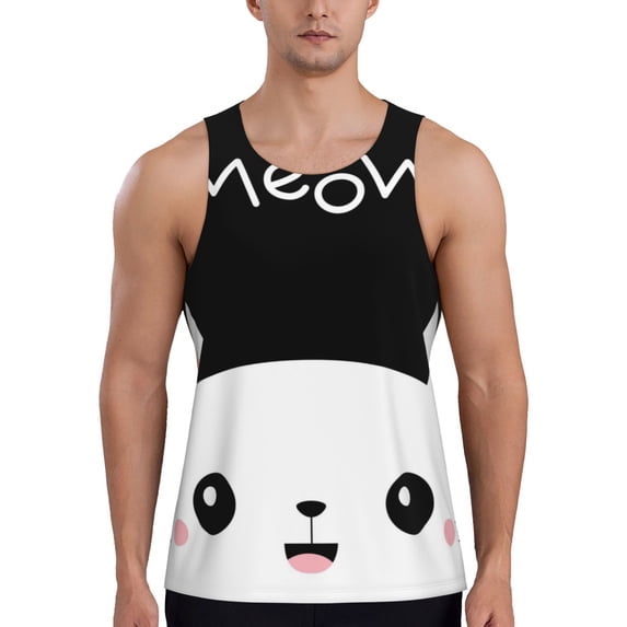 Fotbe Cat Meow Pattern Men's Quick Dry Workout Tank Top Gym Muscle Tee Fitness Bodybuilding Sleeveless T Shirt Breathable Workout Shirt-Medium