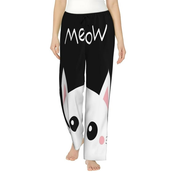 Fotbe Cat Meow Women's Pajama Pants,Sleepwear Pants,Pj Bottoms Drawstring And Pockets-Large
