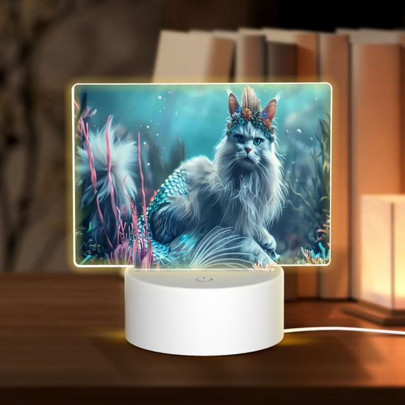 Fotbe Cat Underwater Fantasy Pattern Acrylic Night Light Gift with 3 Color ModesTouch-Sensitive LED Lamp Perfect Gift for Mother's Day, Birthday, or Christmas