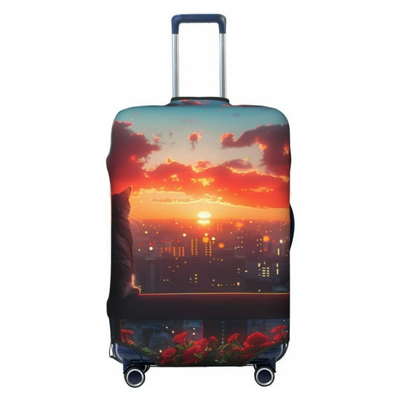 Fotbe Cat Watching City Sunset Luggage Cover Protector,Suitcase Protector,Scratch and Dirt Resistant,Fits 18-32 Inch Luggage-Medium