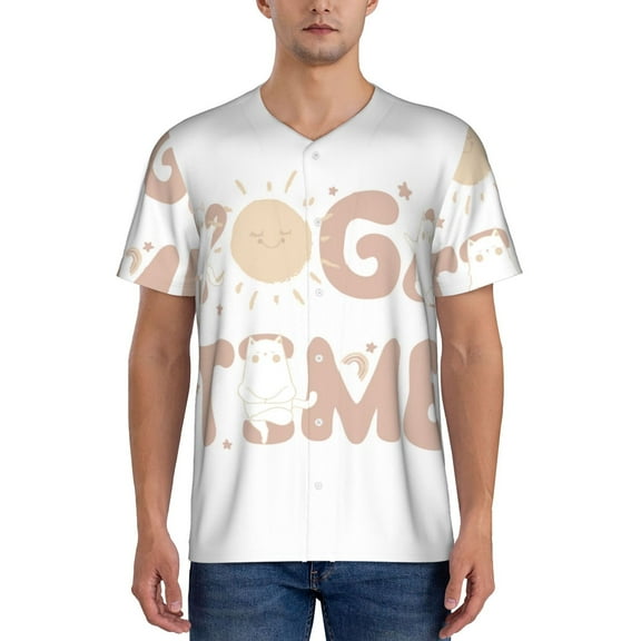 Fotbe Cat Yoga Time Baseball Jersey Shirt for Men and Women, Casual Short Sleeves Button Down T-Shirt-4X-Large