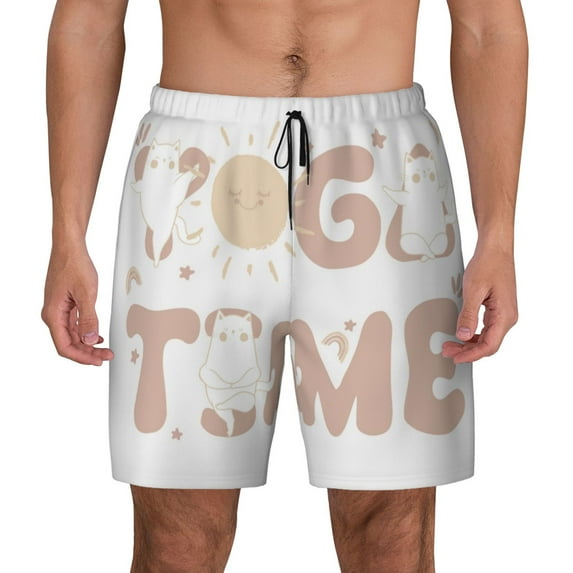 Fotbe Cat Yoga Time Men’s Swim Trunks Quick Dry Swim Shorts Board Shorts with Mesh Lining-Small