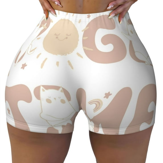 Fotbe Cat Yoga Time Seamless Shorts, Womens Workout Shorts High Waist Stretch Booty Short for Gym/Yoga/Running/Biking-Small