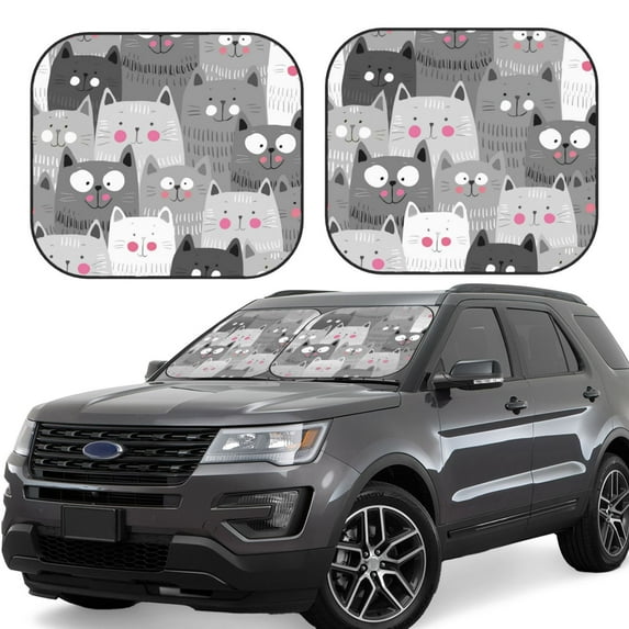 Fotbe Cats Group 2-Piece Car Windshield Sun Shade | Sun Blocker for Car Windshield | Foldable Automotive Interior Accessories for Sun Protection-Medium