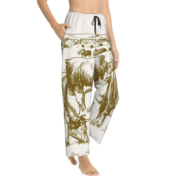 Fotbe Cattle Drive By Two Cowboys 1 Women's Pajama Pants,Sleepwear Pants,Pj Bottoms Drawstring And Pockets-Medium