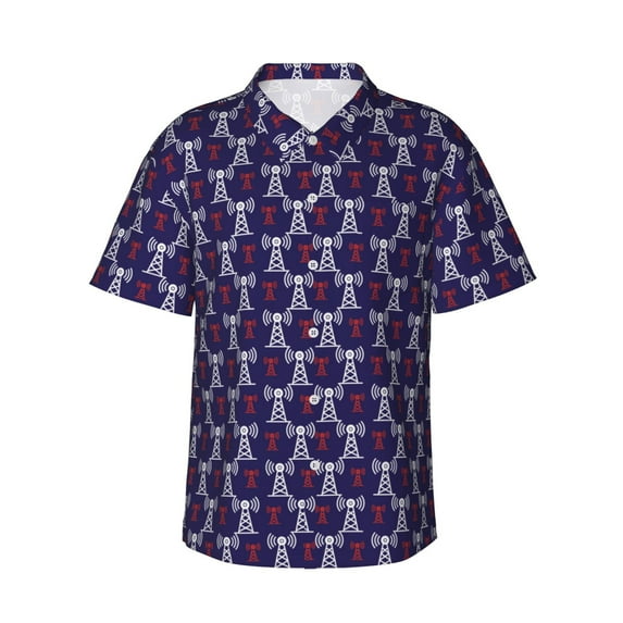 Fotbe Cell Tower Hawaiian Shirt for Men Unisex Summer Beach Casual Short Sleeve Cotton Linen Button Down Shirts-3X-Large
