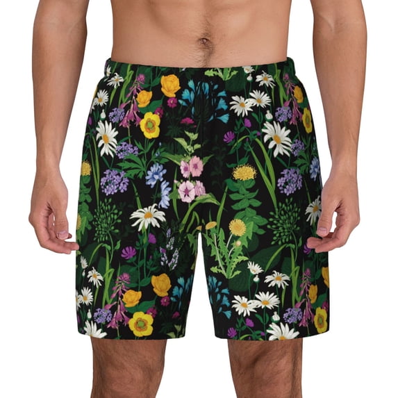 Fotbe Chamomile Men’s Swim Trunks Quick Dry Swim Shorts Board Shorts with Mesh Lining-Small