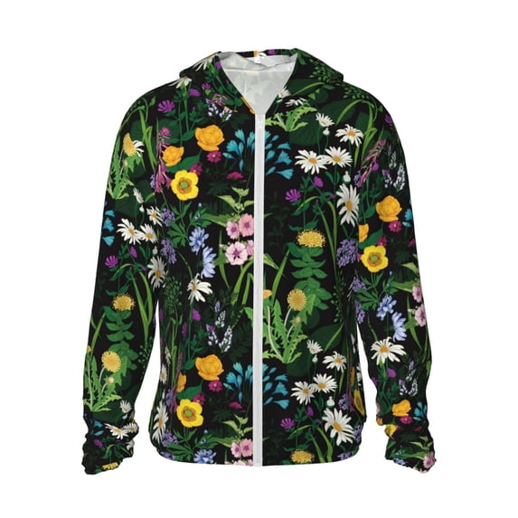 Fotbe Chamomile Men's Women's UPF 50+ Sun Protection Jacket Hooded Cooling Shirt with Pockets Hiking Outdoor Performance-XX-Large