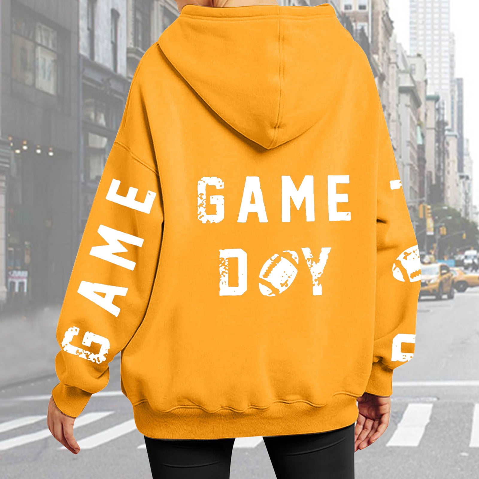 Fashion Women Long Sleeve Letter Football Graphic Printed Drawstring Hoodie Pullover Sweatshirts Top Blouse Clothe with Pocket Women Clothes Patterns Long Sleeve Button down Sweatshirt Womens