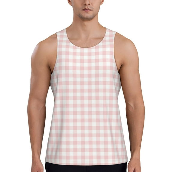Fotbe Checkboard Pattern Men's Quick Dry Workout Tank Top Gym Muscle Tee Fitness Bodybuilding Sleeveless T Shirt Breathable Workout Shirt-XX-Large