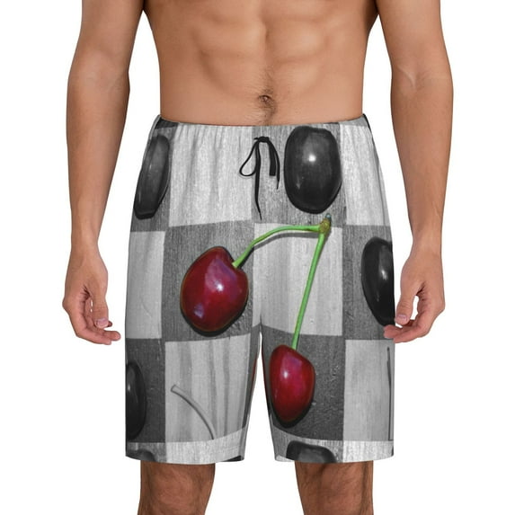 Fotbe Cherries laid Pajama Shorts for Men, Men's Pajama Bottoms, Sleepwear,Short Pajama Pants-X-Large