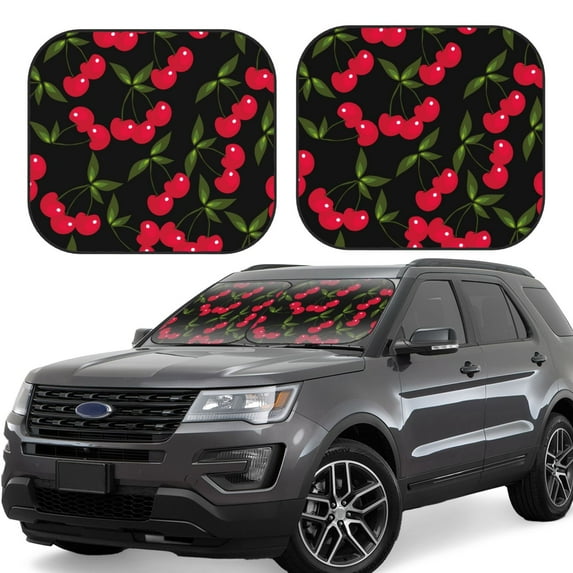 Fotbe Cherry 2-Piece Car Windshield Sun Shade | Sun Blocker for Car Windshield | Foldable Automotive Interior Accessories for Sun Protection-Small