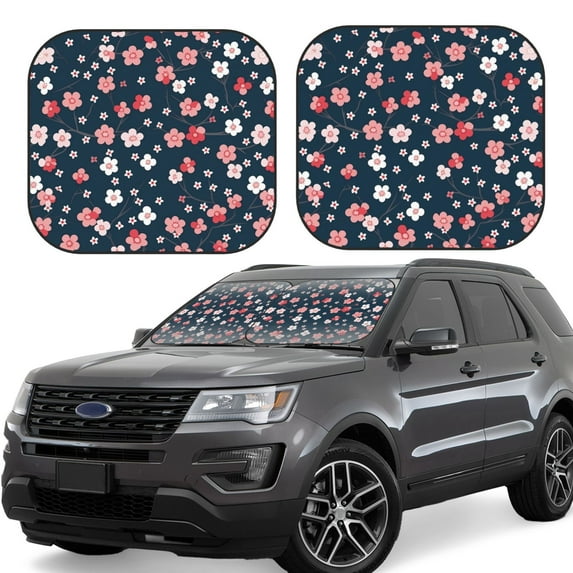 Fotbe Cherry Blossoms 2-Piece Car Windshield Sun Shade | Sun Blocker for Car Windshield | Foldable Automotive Interior Accessories for Sun Protection-Large