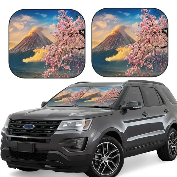 Fotbe Cherry Blossoms 2-Piece Car Windshield Sun Shade | Sun Blocker for Car Windshield | Foldable Automotive Interior Accessories for Sun Protection-Medium