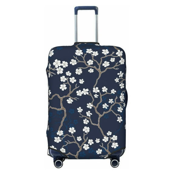 Fotbe Cherry Blossoms on Navy Background Luggage Cover Protector,Suitcase Protector,Scratch and Dirt Resistant,Fits 18-32 Inch Luggage-Large