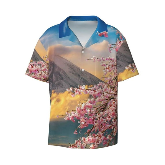 Fotbe Cherry Blossoms print Short Sleeve Button Down Shirts for Men Casual Summer Beach Wrinkle Free Shirt-XX-Large
